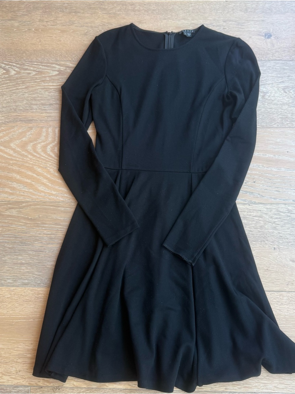 THEORY Classic Black Long-Sleeve Fit & Flare Dress